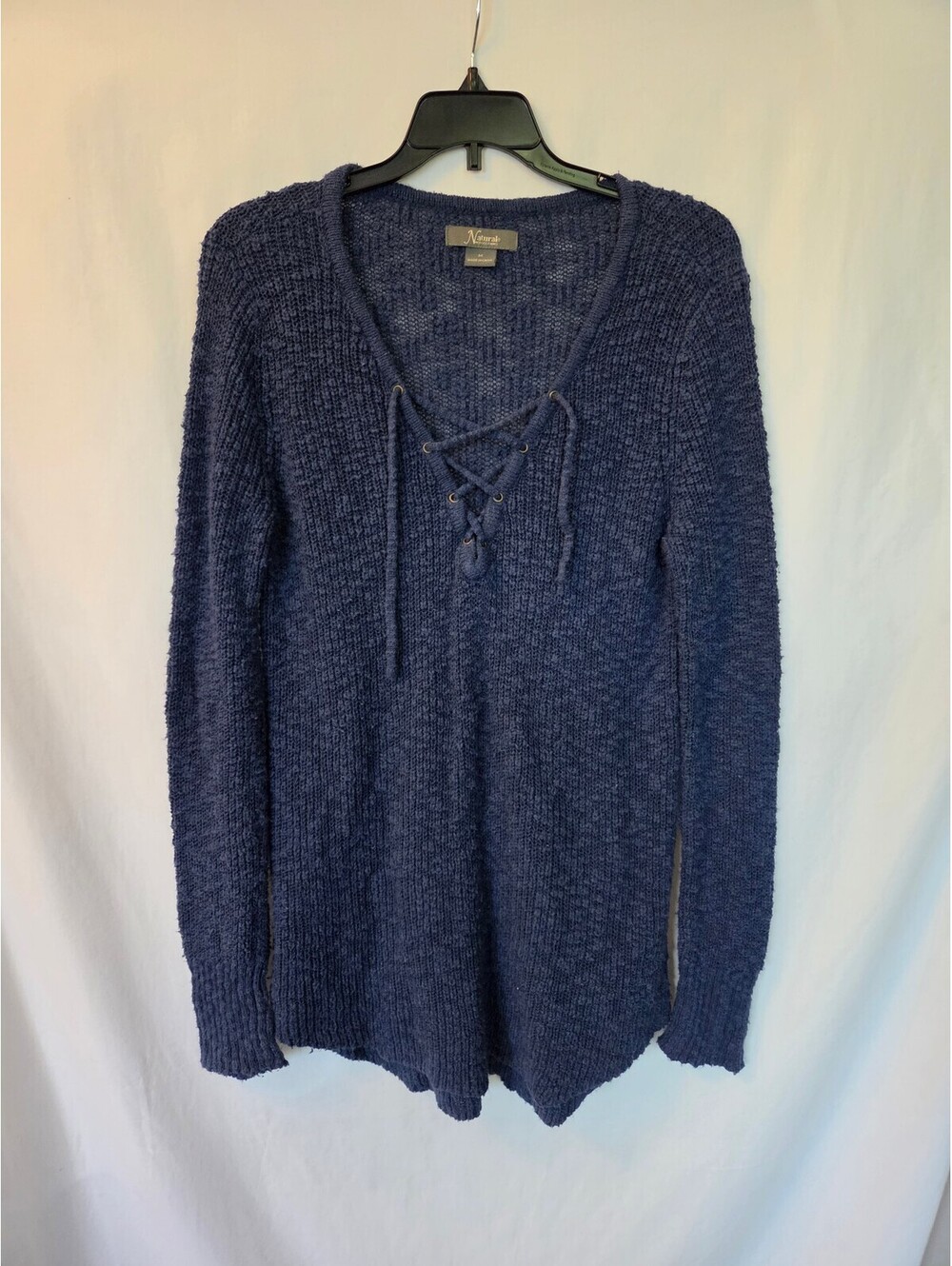 Natural Reflections Navy Blue Lace-Up Knit Sweater Medium
